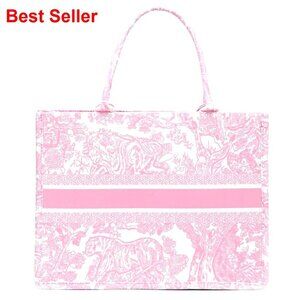 Large Capacity Cotton Linen Tote Bag with Jacquard Embroidery